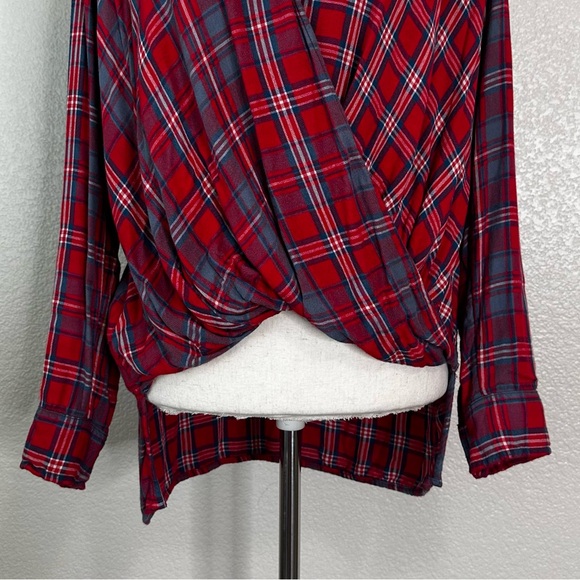 Abercrombie & Fitch Red Plaid Flannel Long Sleeves Wrap Shirt, Sz Small - Picture 4 of 12